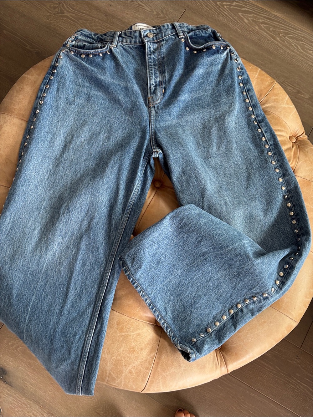 Reformation Cary High Rise Slouchy Wide Leg Studded Jeans size 31 - Picture 6 of 11